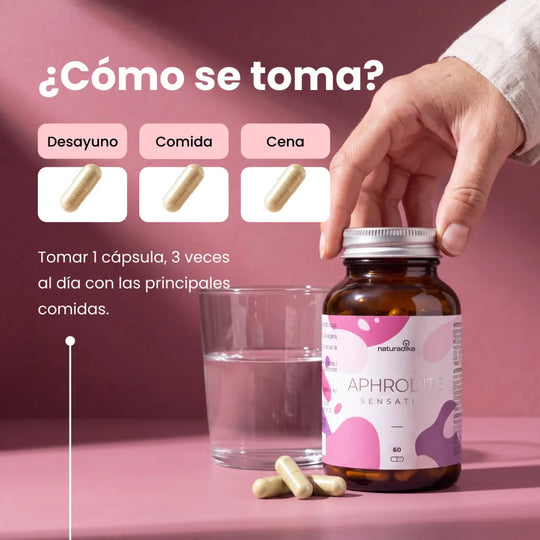 Cómo se toma Aphrodite Sensation: 1 cápsula 3 veces al día con las comidas