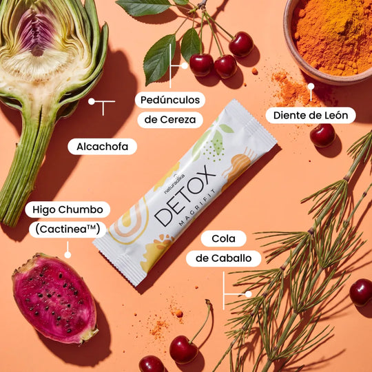 Ingredientes naturales de Magrifit Detox: higo chumbo, alcachofa, cereza y cola de caballo
