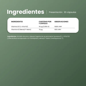 Ingredientes de DuoWell D3+K2: vitamina D3 L-VITAL®D3 y vitamina K2 MenaQ7® Matrix