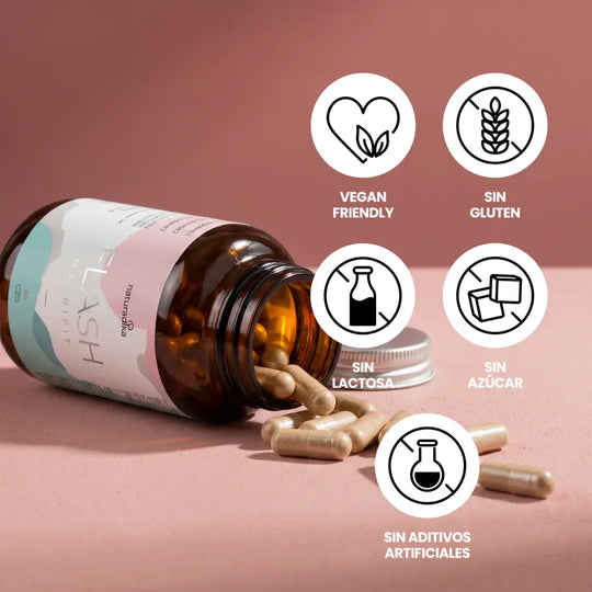 Magrifit Flash es vegan friendly, sin gluten, sin lactosa, sin azúcar y sin aditivos artificiales