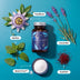 Ingredientes naturales de Melanait: pasiflora, lavanda, melisa, azafrán y MeloTime