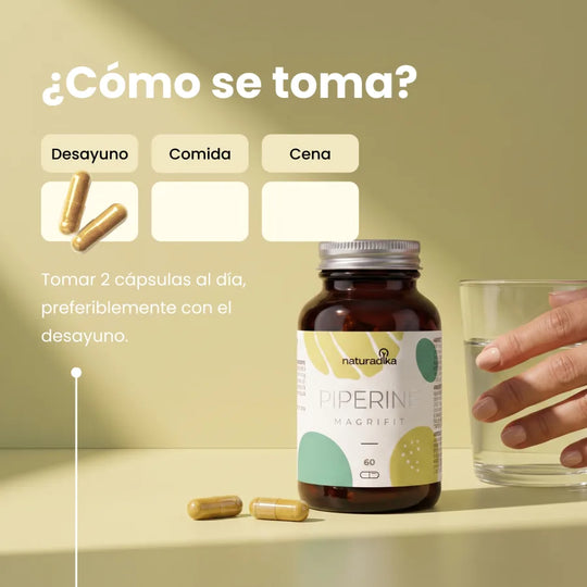 Cómo se toma Magrifit Piperine: 2 cápsulas al día, preferiblemente con el desayuno