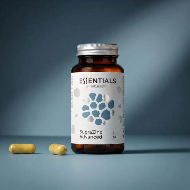 Bote de SupraZinc Advanced de Naturadika, zinc L-OptiZinc® con quercetina, 30 cápsulas