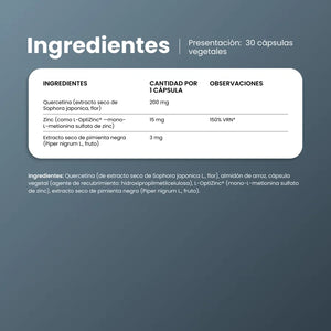 Ingredientes de SupraZinc Advanced: quercetina, zinc L-OptiZinc® y pimienta negra