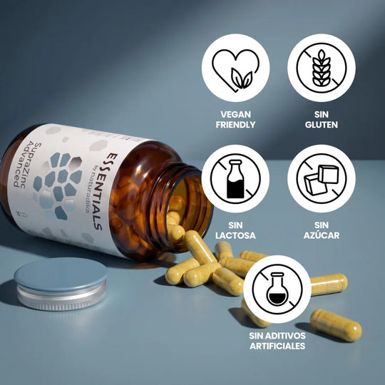 SupraZinc Advanced vegan friendly, sin gluten, sin lactosa, sin azúcar y sin aditivos artificiales